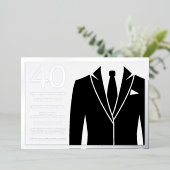 シルバー&ブラックスーツ&タイ40th誕生日パーティーフォイル 箔招待状 (立ち正面)