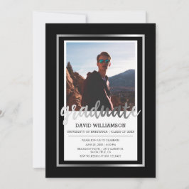 シルバー&ブラックタイポグラフィ | 写真卒業パーティー 招待状