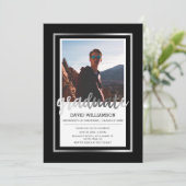 シルバー&ブラックタイポグラフィ | 写真卒業パーティー 招待状 (スタンド正面)