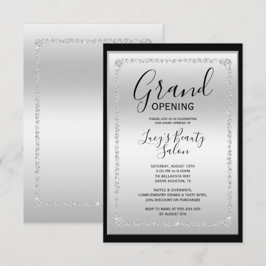 シルバー&ブラックダイヤモンドフレームグランドオープニング 招待状 (正面/裏面)