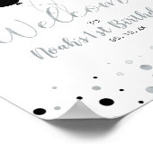 シルバー&ブラックバルーン男の子1歳の誕生日へようこそ ポスター (角)