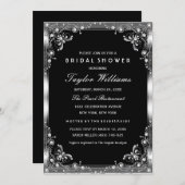 シルバー&ブラックパールヴィンテージグラマーブライダルシャワー 招待状 (正面/裏面)