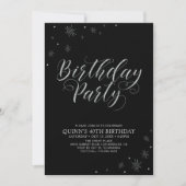 シルバー&ブラックモダンフォト大人の誕生日パーティー 招待状 (正面)