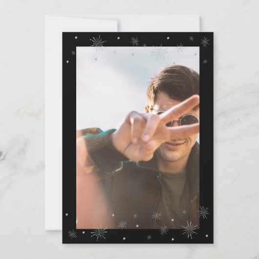 シルバー&ブラックモダンフォト大人の誕生日パーティー 招待状 (裏面)