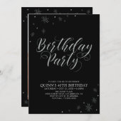 シルバー&ブラックモダンフォト大人の誕生日パーティー 招待状 (正面/裏面)