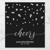 シルバー&ブラックモダンマイルストーンバースデーパーティー優勝 ワインラベル (シングルラベル)