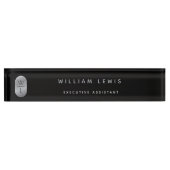 シルバー&ブラックモノグラムミニマモダンリスト デスクネームプレート (正面)