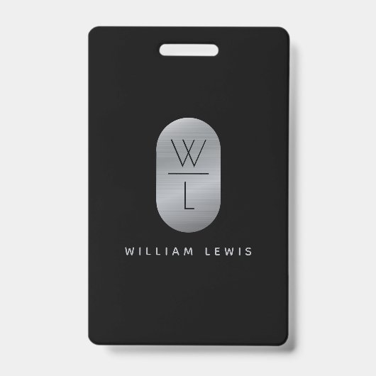 シルバー&ブラックモノグラムミニマモダンリスト バッジ (Front)