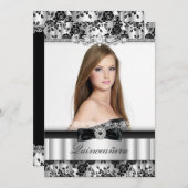 シルバー&ブラックレースフォトキンセアニェラ招待状 招待状 (正面/裏面)