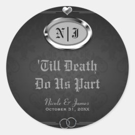 シルバー&ブラックヴィンテージゴシック結婚ハロウィン ラウンドシール