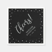 シルバー&ブラック応援モダンバースデーパーティー スタンダードカクテルナプキン (正面)