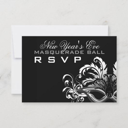 シルバー/ブラック新年エバ仮装ボールRSVP 出欠カード (正面)