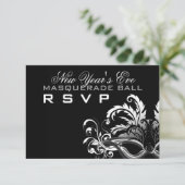 シルバー/ブラック新年エバ仮装ボールRSVP 出欠カード (スタンド正面)