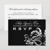 シルバー/ブラック新年エバ仮装ボールRSVP 出欠カード (正面/裏面)