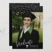 シルバー&ブラック紙吹雪写真卒業 案内状 (正面/裏面)