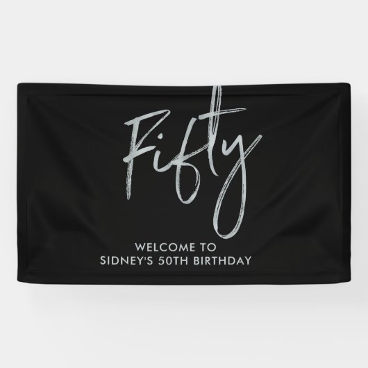 シルバー&ブラック50thバースデーパーティーへようこそ 横断幕 (横)