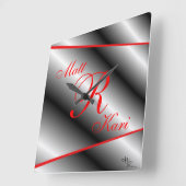 シルバー・ブラック・アンド・レッドモノグラムのクロックカスタマイズ スクエア壁時計 (傾斜)