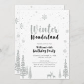 シルバー＆ブラック ウィンター ワンダーランド 男の子 誕生日 招待状 (正面/裏面)