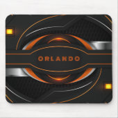 シルバー、ブラック、オレンジ色のジオメトリックゲーミングモノグラム マウスパッド (正面)