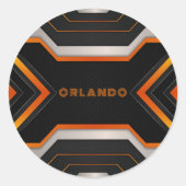 シルバー。ブラック、オレンジ色のジオメトリックゲーミングモノグラム ラウンドシール (正面)