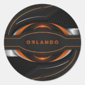 シルバー、ブラック、オレンジ色のジオメトリックゲーミングモノグラム ラウンドシール (正面)