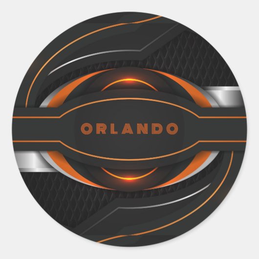 シルバー、ブラック、オレンジ色のジオメトリックゲーミングモノグラム ラウンドシール (正面)