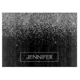 シルバー ブラック グリッター ガーリー モノグラム ネーム カッティングボード