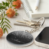 シルバー ブラック グリッター スクリプト モノグラム ガール ネーム キーホルダー (正面右)