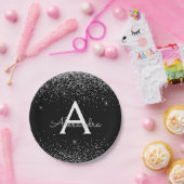 シルバー ブラック グリッター スパークル モノグラム 誕生日 ペーパープレート (パーティー)