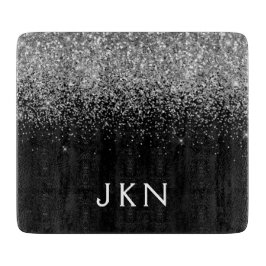 シルバー ブラック グリッター モノグラム ガーリー ネームイニシャル カッティングボード