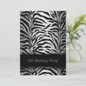 シルバー & ブラック ゼブラ 21歳の誕生日パーティー 招待状 (スタンド正面)