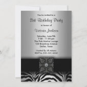 シルバー & ブラック ゼブラ 21歳の誕生日パーティー 招待状 (裏面)