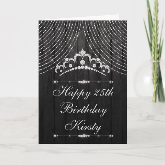 シルバー ブラック ダイヤモンド ティアラ 誕生日 カード (正面)