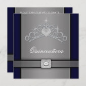 シルバー ブラック ダイヤモンド ハート ティアラ キンセアニエラ 招待状 (正面/裏面)