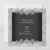 シルバー ブラック ダマスク ブラック ダマスク パーティー 招待状 (裏面)