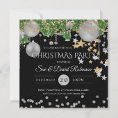 シルバー ブラック デコ クリスマス ホリデー パーティー 招待状 (正面)