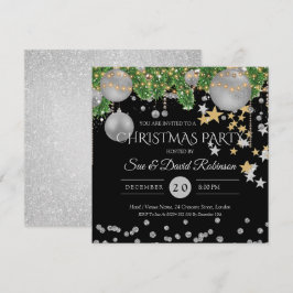 シルバー ブラック デコ クリスマス ホリデー パーティー 招待状