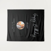 シルバー&ブラック ハッピー バースデー フォト パーティー 背景 タペストリー (正面(横))