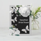 シルバー ブラック ホワイト エレガント ローズ ブライダル パーティー 招待状 (スタンド正面)