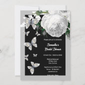 シルバー ブラック ホワイト エレガント ローズ ブライダル パーティー 招待状 (裏面)