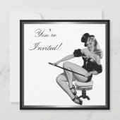 シルバー ブラック & ホワイト スタイル ピンアップ ガール 5 招待状 (正面)