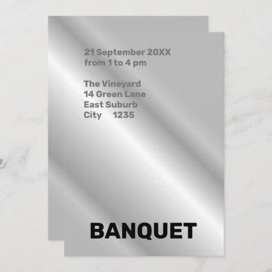 シルバー&ブラック・ミニミリ結婚ストの宴会 招待状 (正面/裏面)