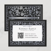 シルバー ブラック メディーバル ソード ウェディング RSVP QR コード エンクロージャーカード (正面/裏面)