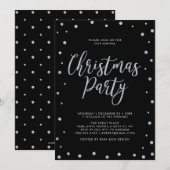 シルバー & ブラック モダン コンフェッティ クリスマス パーティー 招待状 (正面/裏面)