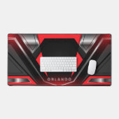 シルバー、ブラック、レッドのジオメトリックゲーミングモノグラム デスクマット (キーボード&マウス)