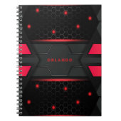 シルバー、ブラック、レッドのジオメトリックゲーミングモノグラム ノートブック (正面)