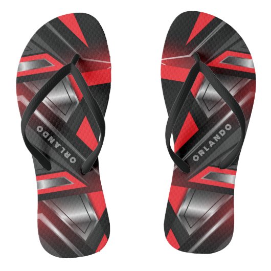 シルバー、ブラック、レッドのジオメトリックゲーミングモノグラム ビーチサンダル (ソール)