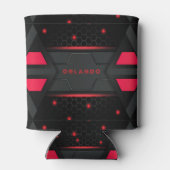 シルバー、ブラック、レッドのジオメトリックゲーミングモノグラム 缶クーラー (裏面)