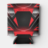 シルバー、ブラック、レッドのジオメトリックゲーミングモノグラム 缶クーラー (正面)