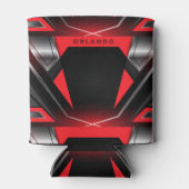 シルバー、ブラック、レッドのジオメトリックゲーミングモノグラム 缶クーラー (裏面)